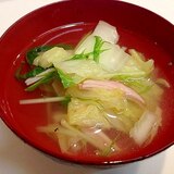 簡単すぐできる☆白菜と水菜とハムのコンソメスープ
